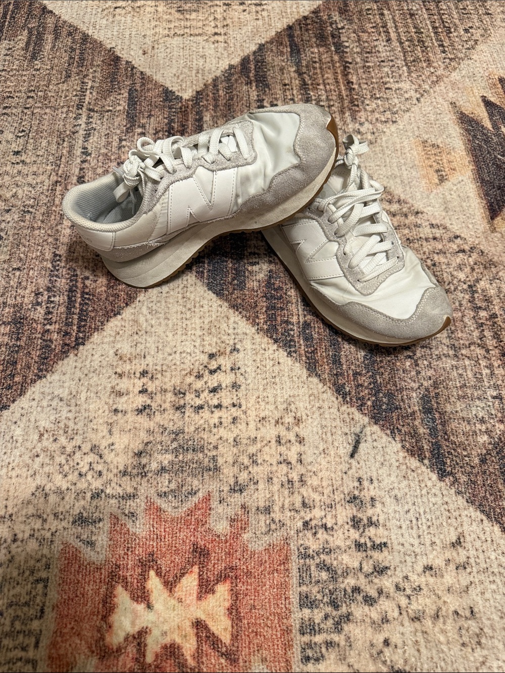 New Balance Cream and Light Gray Retro Runner Sneakers
